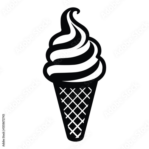 Mascot Ice Cream Cone Silhouette, Vector, Icon, Logo, White Background.