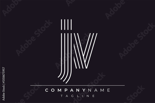 Creative JV lines letter logo design. A simplistic and elegant abstract logo design with linear patterns and initials, suitable for contemporary branding.