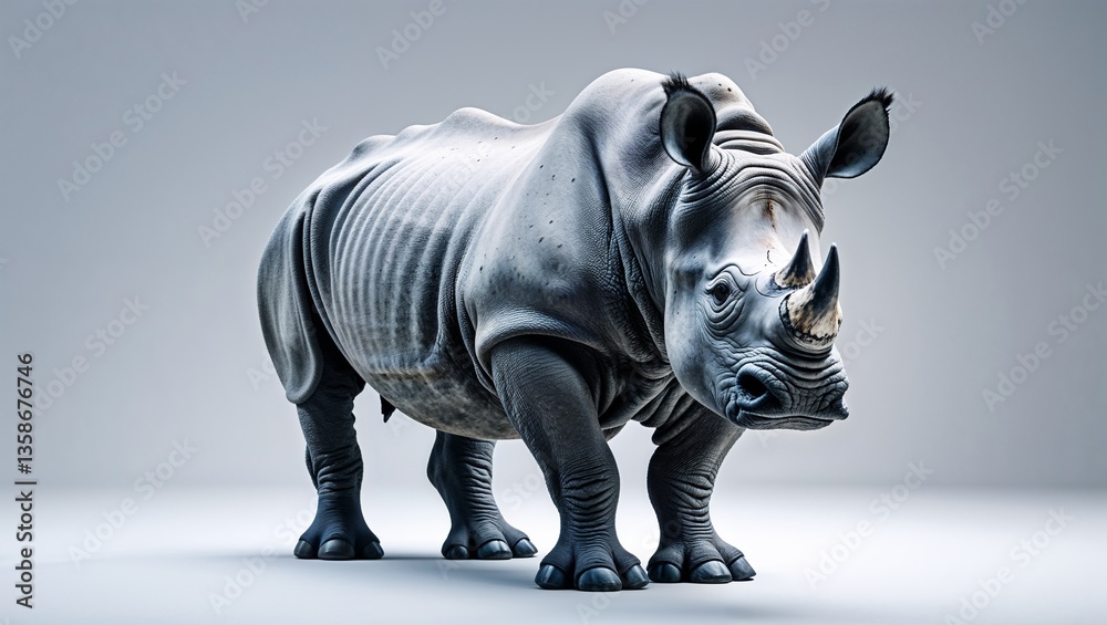 Fototapeta premium Powerful rhinoceros standing on a gray background