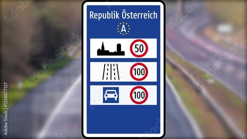 Highway and a sign with speed limit information in Austria