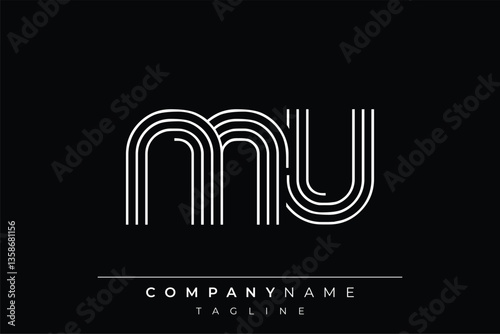Creative MU lines letter logo design. A simplistic and elegant abstract logo design with linear patterns and initials, suitable for contemporary branding.