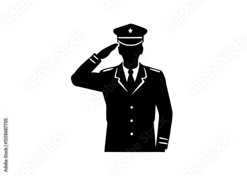 Illustration of a figure in formal uniform saluting, symbolizing honor, respect, and professionalism. Perfect for themes involving military, leadership, or organizational representation.

