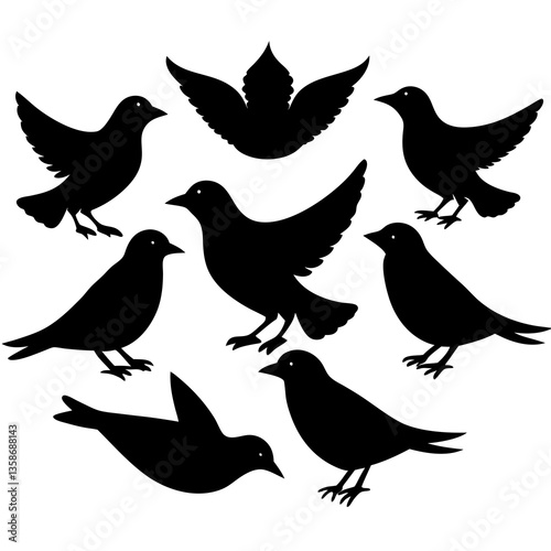 Silhouette Of A Flying Dove Symbolizing Peace and Freedom on White Background

