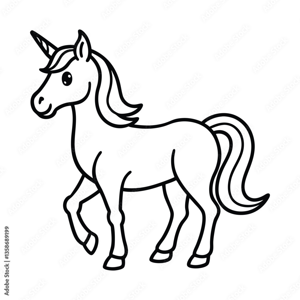 Cute Cartoon Outline Illustration of a Unicorn for Coloring Activity Cute Cartoon Outline Illustration of a Unicorn for Coloring Activity