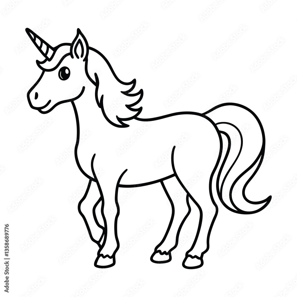 Cute Cartoon Outline Illustration of a Unicorn for Coloring Activity Cute Cartoon Outline Illustration of a Unicorn for Coloring Activity