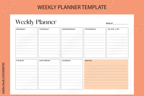 Weekly planner with aesthetic design, vector. Modern design. Minimalist planner pages templates. Graphic organization paper vector