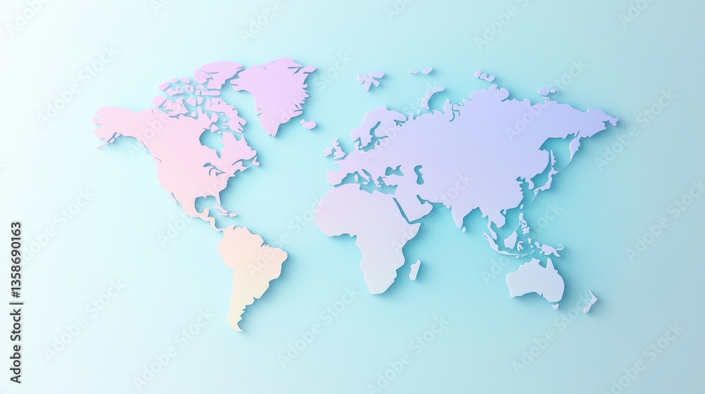 Fototapeta premium Global World Map Flat world map with colorful country borders, suitable for educational or travel related visuals