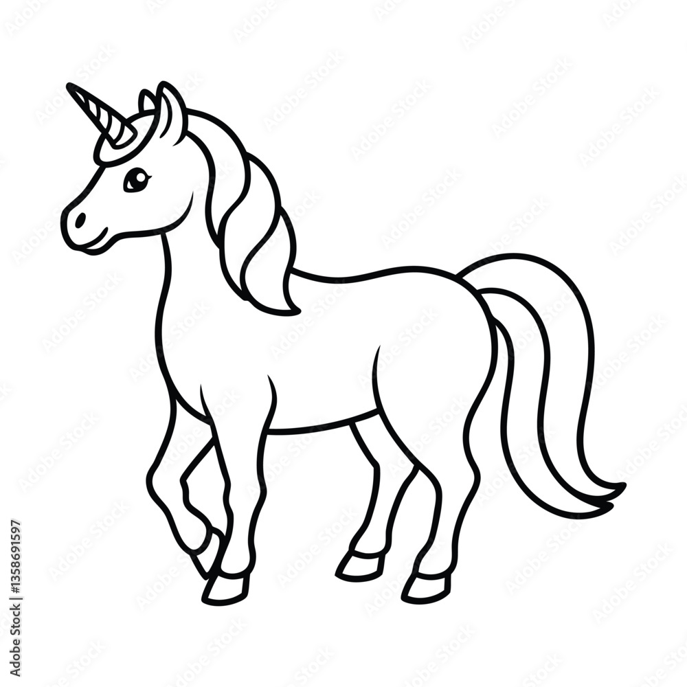 Fototapeta premium Cute Cartoon Outline Illustration of a Unicorn for Coloring Activity