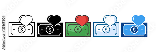 Financial Love Icon Set Multiple Style Collection