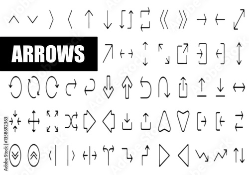 This black arrow icon set includes minimalist, bold, curved, and directional arrows for UI/UX, navigation, branding, and digital design. Perfect for web, mobile apps, infographics, social media