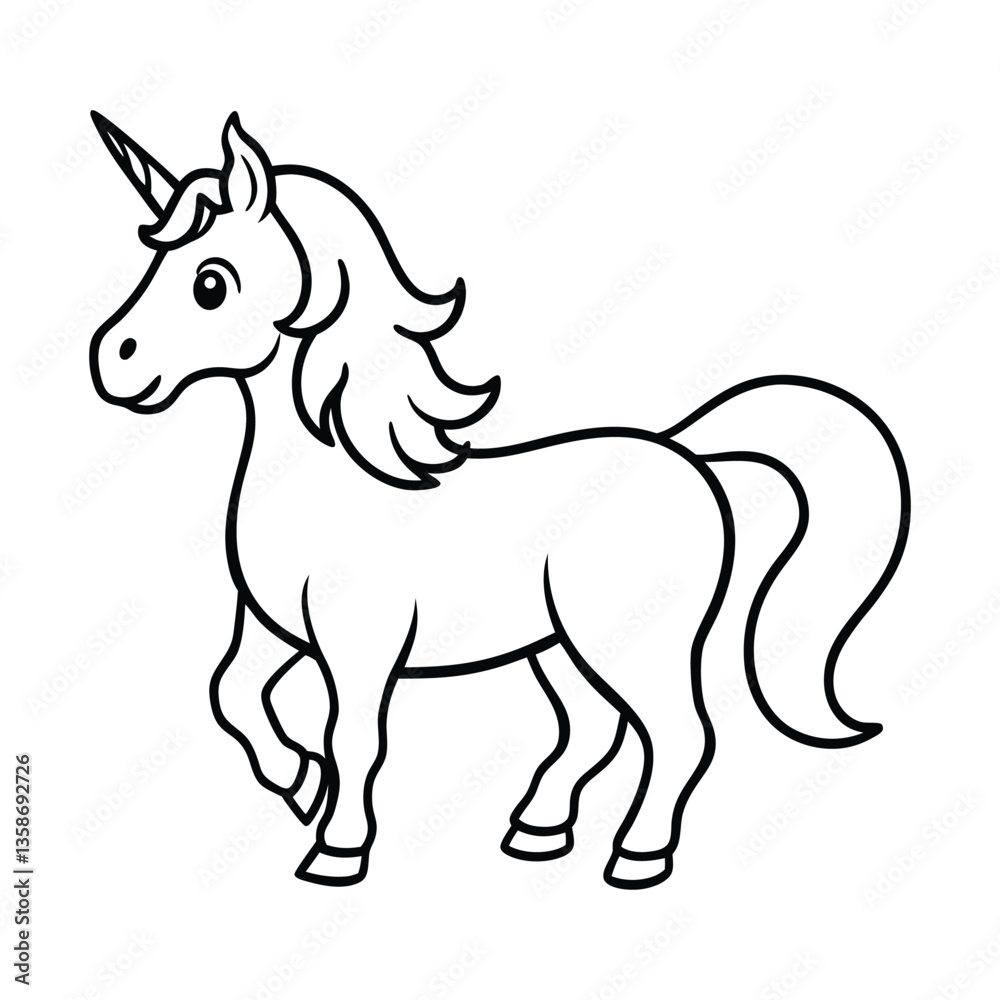 Cute Cartoon Outline Illustration of a Unicorn for Coloring Activity Cute Cartoon Outline Illustration of a Unicorn for Coloring Activity