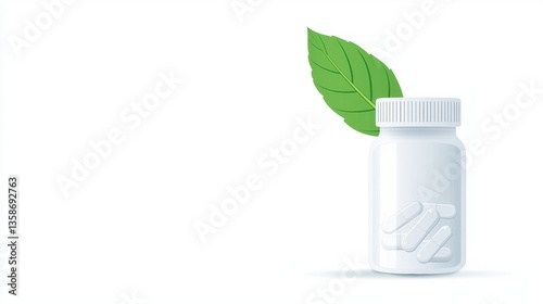 Wallpaper Mural Vitamin Bottle Icon Vitamin bottle with a green leaf icon, white background, symbolizes natural and plant based vitamins Torontodigital.ca