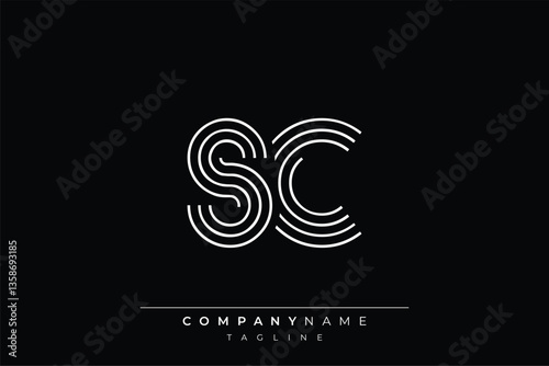 Creative SC lines letter logo design. A simplistic and elegant abstract logo design with linear patterns and initials, suitable for contemporary branding.