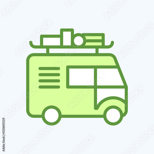 Travel icon representing motorhome with luggage. Symbolizes travel, tourism, vacation and trip. Ideal for websites, apps, and design projects. Perfectly optimized for digital and mobile platforms.