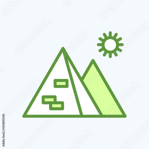 Travel icon representing pyramids and attractions. Symbolizes travel, tourism, vacation and trip. Ideal for websites, apps, and design projects. Perfectly optimized for digital and mobile platforms.