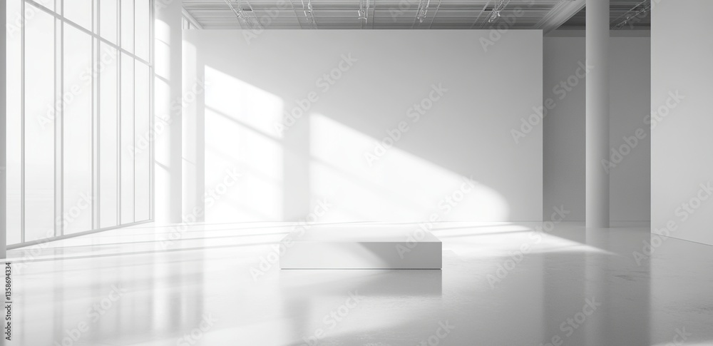 Obraz premium Sunlit Minimalist White Room Interior with Display Platform