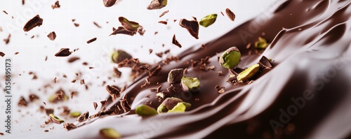 Dubai Chocolate Kunafa Pistachio on white background,Dubai Chocolate bar with green kadayif and pistachio spread,popular and viral chocolate 2024,space for text.