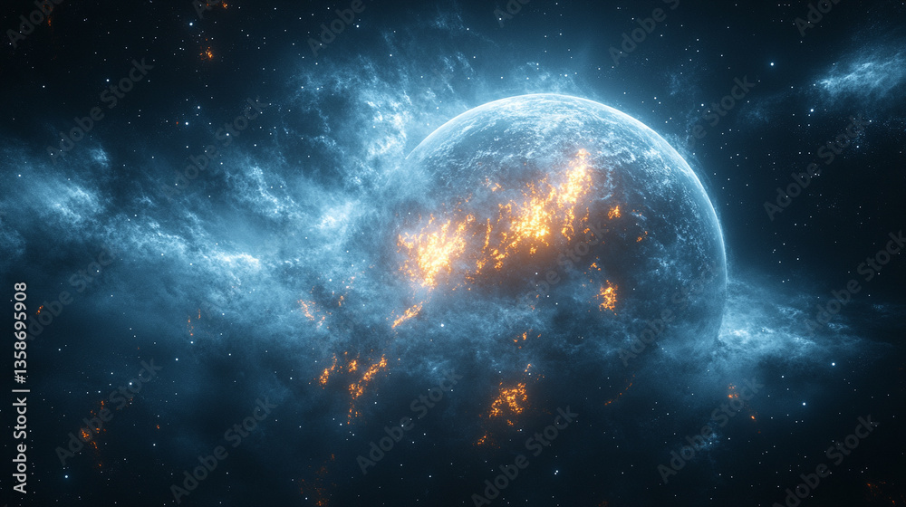 Obraz premium cosmic scene depicting the merging of Earth with ethereal realms, symbolizing the convergence of our planet and the celestial domains, highlighting cosmic mysteries and interconnected energy