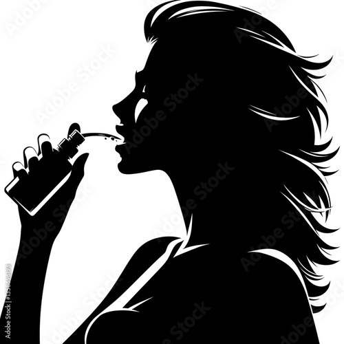 Woman using mouth spray silhouette