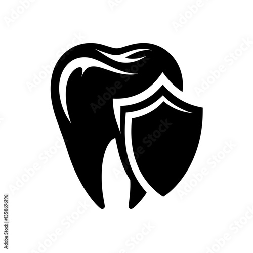 Tooth with shield icon in black silhouette