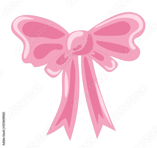 Cute pink bow with ribbon in vintage girly style