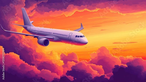 Wallpaper Mural Airplane Soaring Above Vibrant Sunset Cloudscape: A Journey Through the Heavens Torontodigital.ca