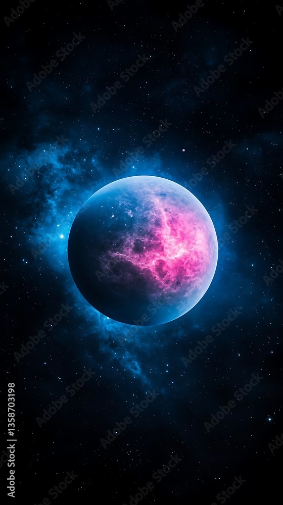 Obraz premium Glowing Planet in Nebula Space.