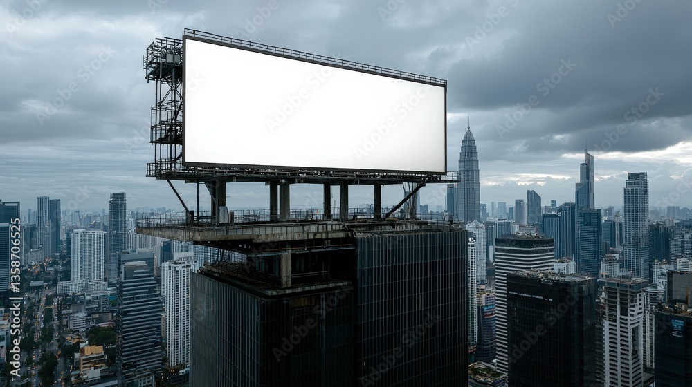 A blank advertising billboard stands tall in the urban city at night under the sky, offering outdoor commercial space for a large marketing message or business promotion A blank advertising billboard stands tall in the urban city at night under the sky, offering outdoor commercial space for a large marketing message or business promotion