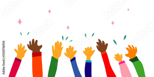 Doodle hands up, clapping ovation, applause, Hands gesture on cartoon style with funny colors 