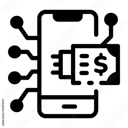 Linear icon of a mobile device depicting a digital wallet 