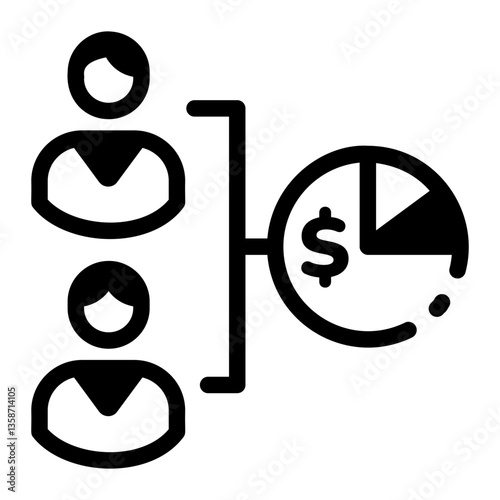 A line style icon showing profit sharing between two characters 
