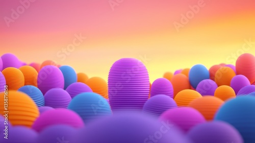 Abstract 3D Render Of Colorful Spheres At Sunset