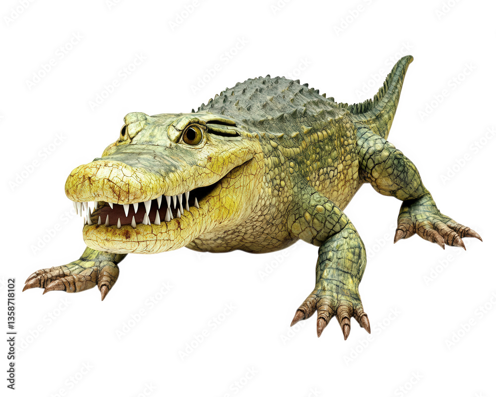 Naklejka premium detailed illustration of crocodile showcasing its powerful jaws and textured skin, exuding sense of strength and agility. This creature is often associated with water habitats and is known for its
