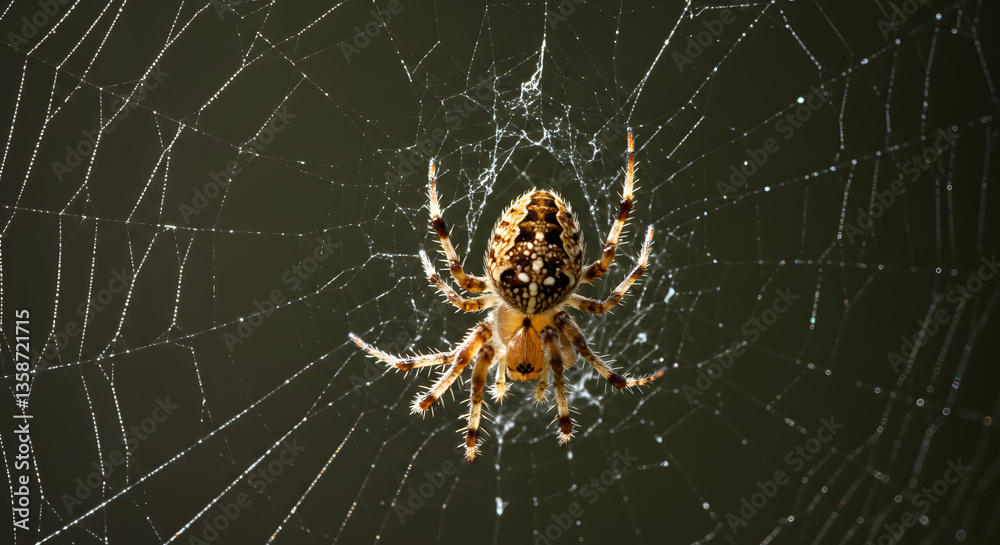 Close-Up of a Spider on Its Web

