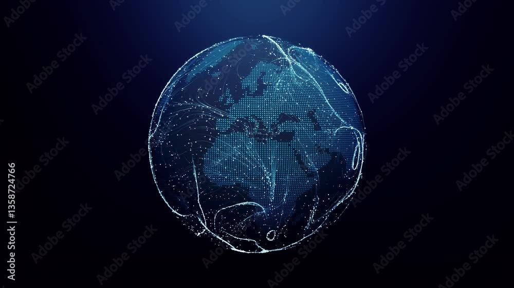 Global network connection concept. Big data visualization. Futuristic digital globe with interconnected nodes and lines, representing global connectivity, data flow, and technology in the digital age.