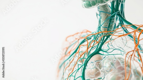 Lymphatic system diagram in a medical book for health professionals. Featuring anatomical accuracy and educational value