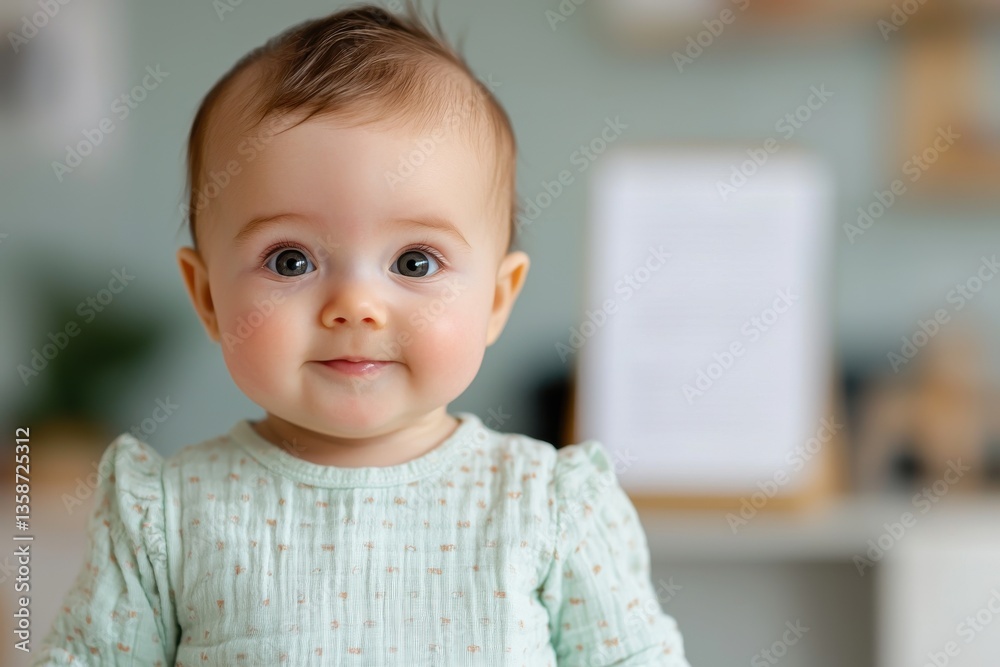 Joyful baby portrait in a cozy home setting captured with warm lighting and tender expressions Joyful baby portrait in a cozy home setting captured with warm lighting and tender expressions