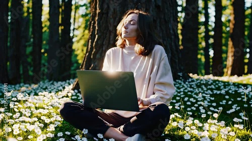 The Woman with Laptop Outdoors
