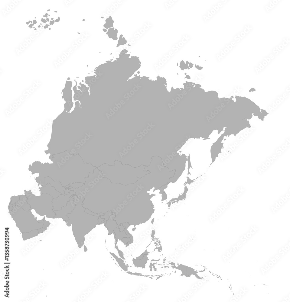 Asia Continent Gray Map – Silhouette Illustration Asia Continent Gray Map – Silhouette Illustration