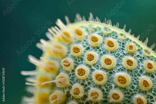 Close-up of a plant's seed pod revealing intricate details and textures.