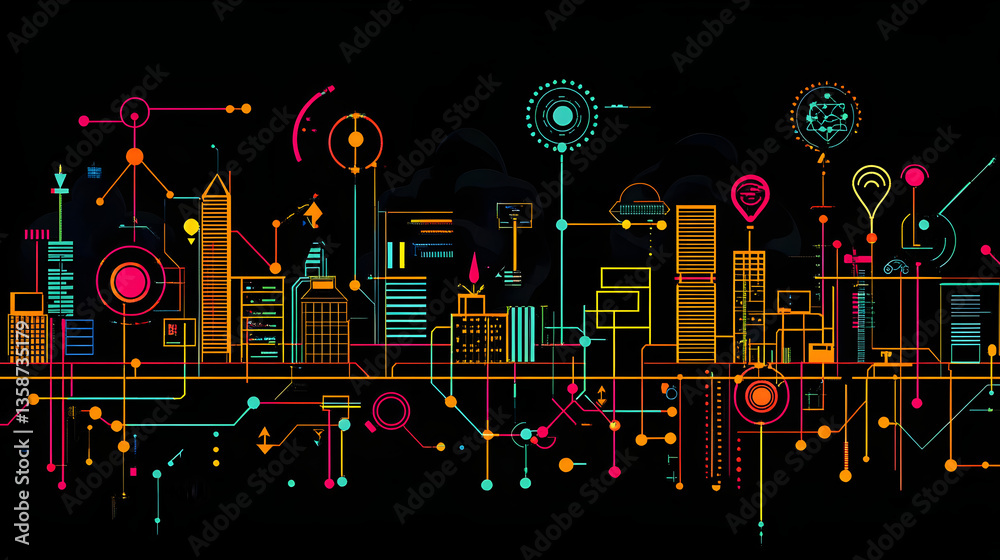Obraz premium AI,Concept map, technological concept map, smart agriculture, smart healthcare, design, concept, illustration, background, art, pattern, texture, energy, technology, digit, vector, animation, business