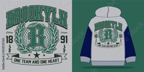 Vintage college varsity Brooklyn athletic league design with retro typography and emblem. Perfect for graphic tees, t-shirts, hoodies, and sweatshirts. - Vector illustration