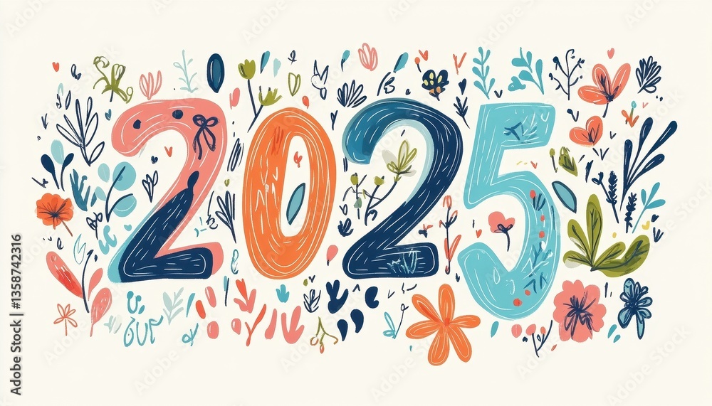 Naklejka premium Colorful Floral 2025 New Year Design