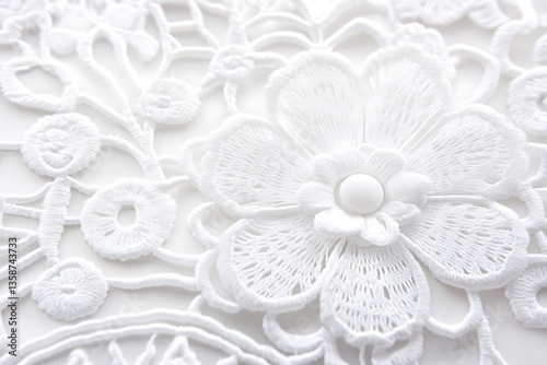 Exquisite floral pattern embroidered on lace fabric, a delicate ornamental design