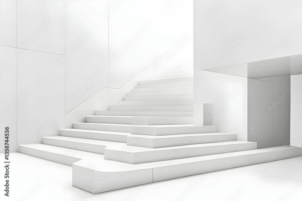 Obraz premium Architectural rendering of a minimalist interior with white staircase