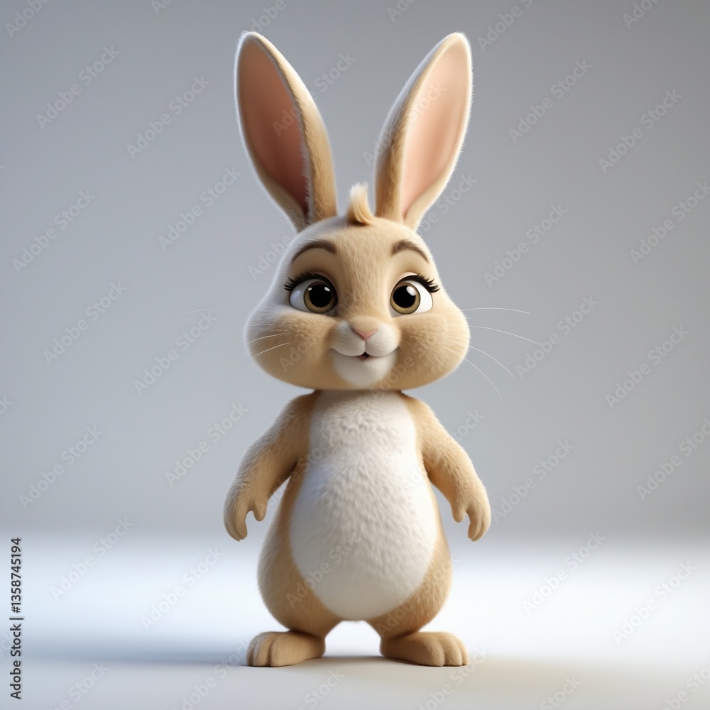 Obraz premium Cute pink cartoon Easter bunny with a basket and egg, a fun spring holiday illustration