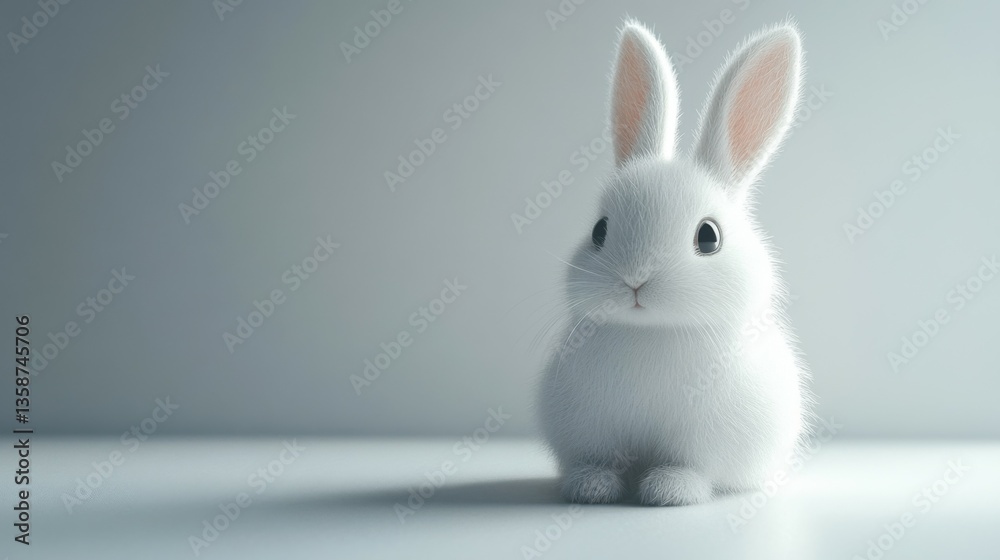 Fototapeta premium white bunny sits on a white background