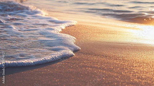 Golden Sunset on Sandy Beach with Gentle Wave