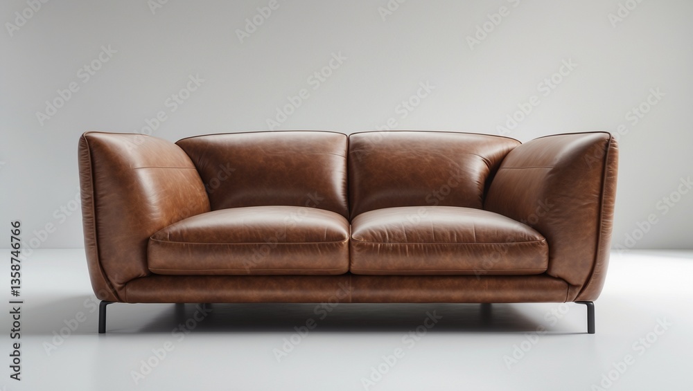 Fototapeta premium A luxurious leather sofa and armchair offer comfortable seating for a stylish living room interior