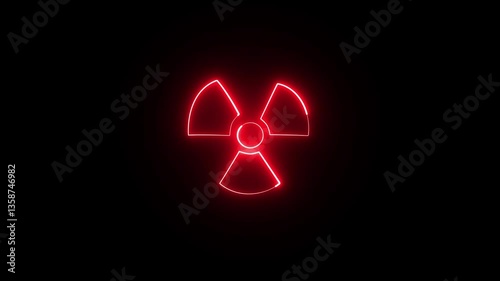 Radiation icon button, radioactive sign. A animation of the radiation warning symbol on a black screen. This attention-grabbing visual for emphasizing caution, danger, and risk in nuclear chemicals.